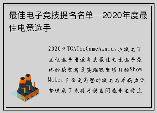 最佳电子竞技提名名单—2020年度最佳电竞选手