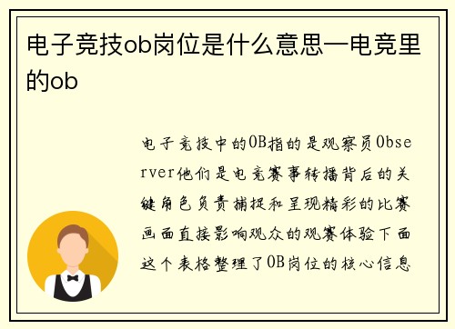 电子竞技ob岗位是什么意思—电竞里的ob